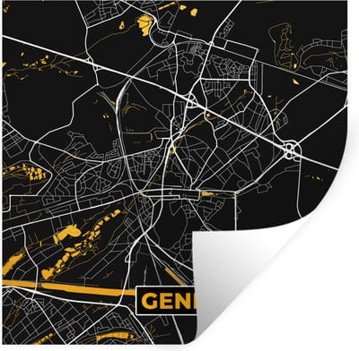 Muurstickers - Sticker Folie - Plattegrond - Enk - Goud - Kaart - Stadskaart - 100x100 cm - Plakfolie - Muurstickers Kinderkamer - Zelfklevend Behang XXL - Zelfklevend behangpapier - Stickerfolie