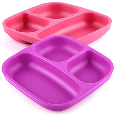 Verdeelde Borden voor Kinderen - Roze en Paars - Veilig en Duurzaam Servies