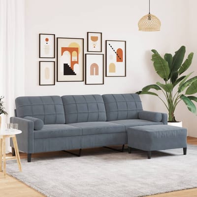vidaXL - Driezitsbank - met - voetenbank - 210 - cm - stof - donkergrijs