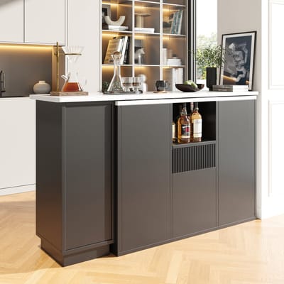 MODENUIT Bartafel - 360° Draaibaar Met Open En Gesloten Opbergruimte - Voor Keuken En Woonkamer - MDF - Zwart