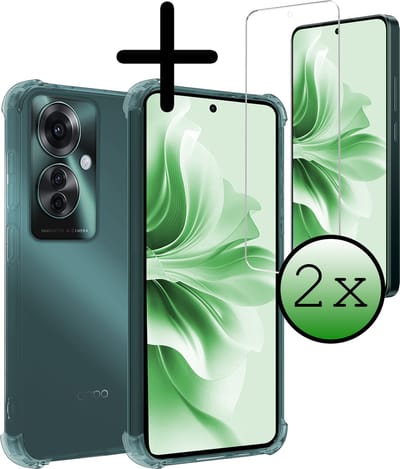 Hoesje Met Screenprotector - 2 Stuks - Geschikt voor OPPO Reno 11F - Sterk & Shockproof - Siliconen Case - Back Cover - Telefoon Hoes - Shock Proof - Transparant