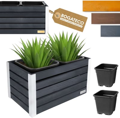 BOGATECO Houten Bloembak | Plantenbak | Bloempot 37x68x36 cm | Kruidenpot voor Thuis Tuin Balkon Terras | Pot met Kunststof Inzetstuk | Geïmpregneerd | Antraciet