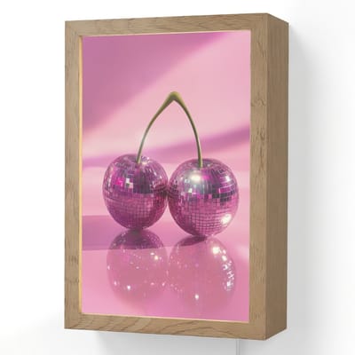 Wandlamp 20x30 cm - Oplaadbaar - Glitter - Discobol - Roze - Kersen - Wandlampen binnen woonkamer - Slaapkamer lamp met kabel - Decoratieve nachtlamp - Vloerlamp snoer