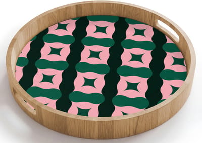 Dienblad rond 40x40 cm - Schootdienblad hout - Groen - Roze - Retro - Sterren - Borrelplank rechthoek - Plateau houten dienbladen