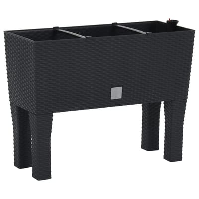 vidaXL - Plantenbak - verhoogd - 60x25x46 - cm - PP - rattan - antracietkleurig