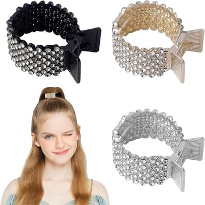 Rhinestone Haarspeldjes met Hangertje - 3 Stuks, Antislip Haaraccessoires voor Dikke en Dunne Haartypes in Zwart, Blauw en Wit