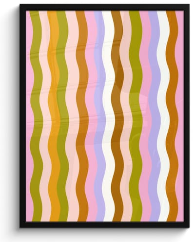 Poster in lijst - Fotolijst 60x80 cm - Posters - lijnen - Golven - Pastelkleuren - Patroon - Posterlijst zwart - Decoratie - Wanddecoratie woonkamer - Muurdecoratie slaapkamer