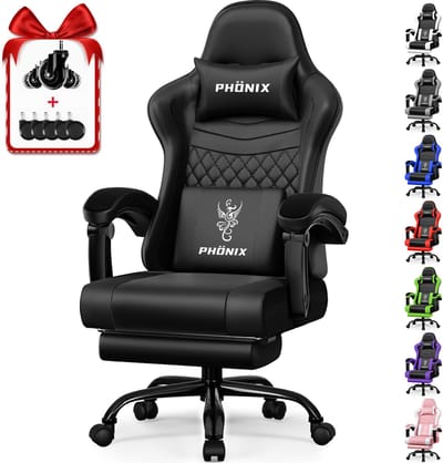 Hiaonyx Gaming Stoel - Verstelbare Rugleuning, Comfortabele Voetensteun en Duurzaam Design - Maximaal Comfort voor Langdurig Spelen - met stille wielen - Zwart