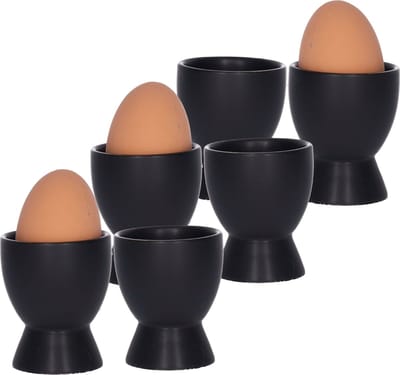 Bellatio Design Eierdopjes Paint it Black - set van 12x - zwart - keramiek - 8 x 6 cm - voor ontbijt/brunch/pasen
