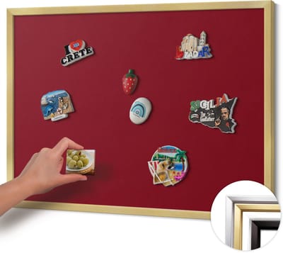 Wallfluent - Bordeauxrood Magneetbord in Stijlvolle Kleuren - 80 cm x 60 cm - Magneetbord met Gouden Frame - Bourgondische kleur - Magneetbord voor Foto's en Notities - Magnetisch Bord Foto Bevestiging - Magneetbord voor Reissouvenirs
