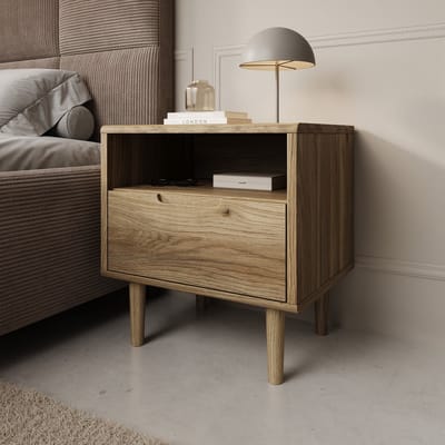 Meubella - Selwood - Nachtkastje - Eikenpatroon - 55x43x58 cm