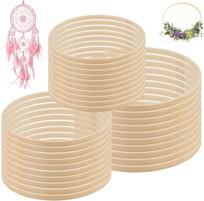 30 Stuks Houten Bamboe Bloemringen in 3 Maten, Macramé Ringen voor Bloemkransen, DIY Trouwddecoratie en Creatieve Ambachten, 15 cm