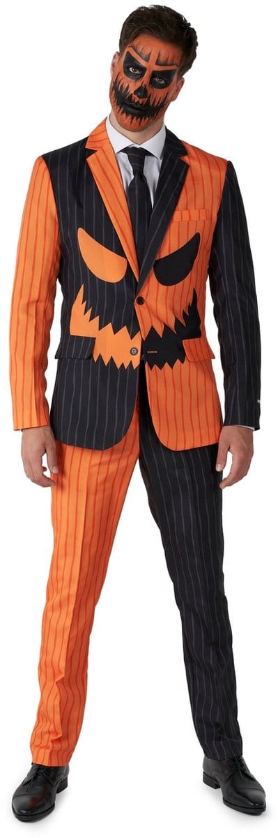 Suitmeister Pumpkin - Heren Pak - Halloween Kostuum - Verkleedkleding - Jack-O-Lantern Outfit - Oranje - Maat L
