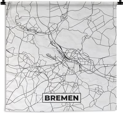 Wandkleed - Wanddoek - Kaart - Bremen - Stadskaart - Plattegrond - 180x180 cm - Wandtapijt