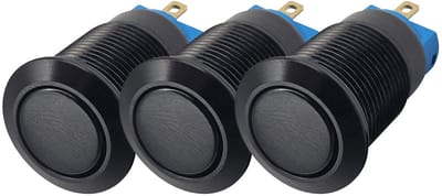ProRide Mini Drukschakelaar ON-OFF - 12mm Metaal - 12V/24V - Platte Knop - Zwart - 3 stuks