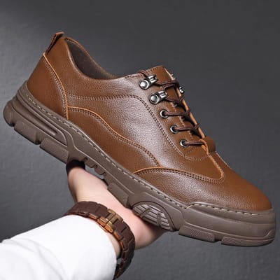 Echt Leer Big-toe Leren Schoenen Heren Britse Casual Schoenen Vetersluiting Dikke zool Herenschoenen Trendy Martin Schoenen Lage top Werkschoenen 44