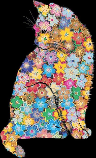 MyHobby Borduurpakket – Bloemenpoes 40×60 cm - Aida borduurstof 5,5 kruisjes/cm (14 count) - Telpatroon - Borduurgaren - Borduurnaald - Handleiding - Voor Beginners & Gevorderden - Complete borduurset