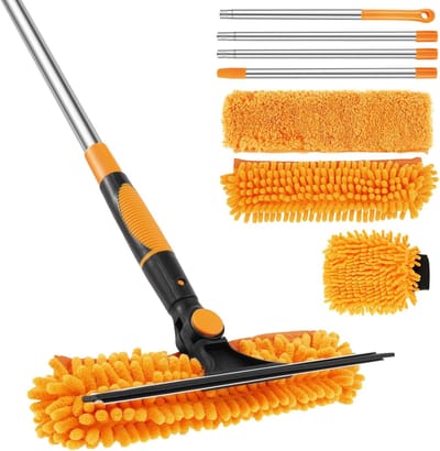 Vensterwisser - Raamtrekker Ruitenreiniger - Streepvrij Ramen Wassen - Telescoopsteel 165m - 24x27 cm - Oranje
