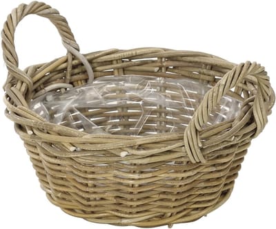 Famanu – Plantenbak rotanlook rond met handvat diameter 26 cm hoogte 12 cm grijs bruin