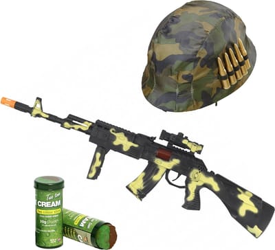 Widmann Leger soldaten verkleed set - volwassenen - Helm - Machinegeweer - schminkstift