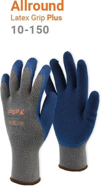 12x 12 paar - Werkhandschoenen PSP 10-150 Allround Latex, Blauw (per doos van 12x 12 paar), maat 9