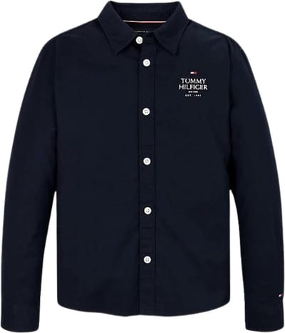 Tommy Hilfiger Kids TH logo Regular Oxford Shirt - Blauw - 14 jaar