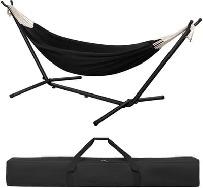 Jessi Store - Hangmat - Hangmat met standaard - Tweepersoons hangmat - 250 kg - Camping - Tuin - 280x106x100cm - Anthraciet