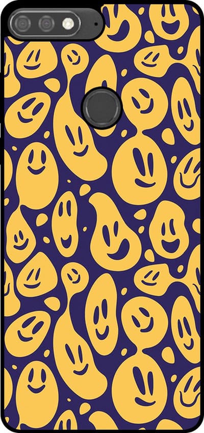 Smartphonica Telefoonhoesje Geschikt voor Huawei Y7 Prime (2018) met smiley opdruk - TPU backcover case emoji design - Paars Geel geschikt voor Huawei Y7 (2018)