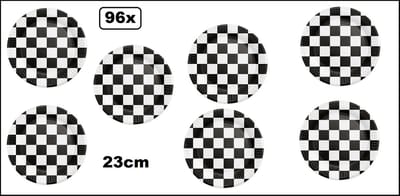 96x Bord 23cm Race zwart/wit karton - Diner eten restaurant Formule 1 BBQ thema feest verjaardag feest