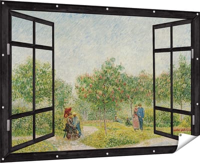Gards Tuinposter Doorkijk Tuin met Geliefden - Vincent van Gogh - 180x120 cm - Tuindoek - Tuindecoratie - Wanddecoratie buiten - Tuinschilderij