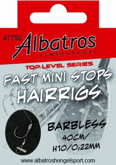 Albatros Fast Mini Stops Hairrigs Barbless – Kant-en-klare onderlijnen met hair en mini stop – Haak 12 of 16 – 40 cm Haak 16 - 40CM - Ø 0,18MM