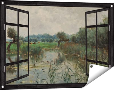 Gards Tuinposter Doorkijk In de Uiterwaarden van de IJssel - Willem Roelofs - 90x60 cm - Tuindoek - Tuindecoratie - Wanddecoratie buiten - Tuinschilderij