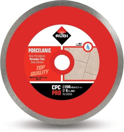 Rubi CPC 200 PRO Diamantzaagblad - Ø 200 mm - Voor Nat Slijpen - Porselein en Harde Tegels - Doorlopende Rand - Asgat 25,4 mm - 30956