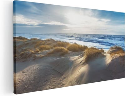 Artaza Canvas Schilderij Strand En Zee - 40x20 cm - Klein - Wanddecoratie Duinen - Muurdecoratie Kust - Schilderijen Op Canvas Zeezicht