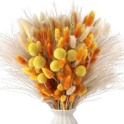 Dailygoods - 128 stuks droogbloemen herfst natuurlijk, gedroogd pampasgras herfstdecoratie, oranje droogbloemenboeket boho decoratie voor bloemenarrangementen binnen buiten huis herfstdecoratie, 43 cm