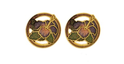 Behave - Oorringen dames - bloemmotief - paars en groen - 1,5 cm