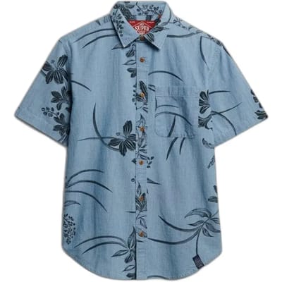 Superdry Overhemd Vintage Loom Ss Shirt M4011129a Kan Mid Wash Blue Hawaiian Mannen Maat - S