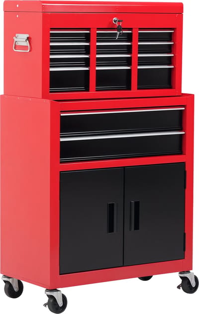 HOMCOM-Werkstattwagen-Metall-61,6L x 33B x 108H cm-Rot+Schwarz