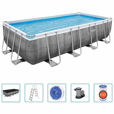 Bestway Power Steel - Opzetzwembad inclusief filterpomp en accessoires - 549 x 274 x 122 cm - Rattanprint - Rechthoekig