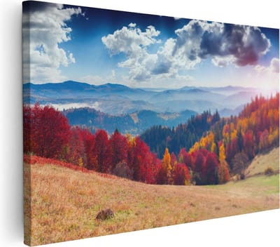 Artaza Canvas Schilderij Bergen - 30x20 cm - Klein - Wanddecoratie Herfst Bos - Muurdecoratie Natuur - Schilderijen Op Canvas