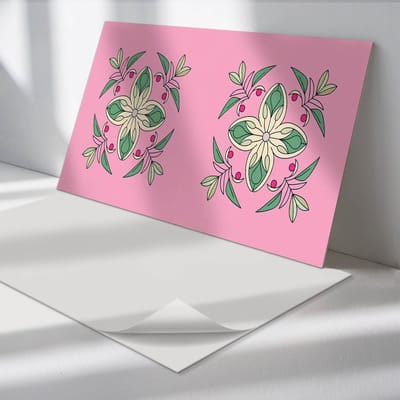 Wallfluent Vinyl Wandpaneel - Bloemenpatroon met bladeren Vinyl Wandbekleding - 100 cm x 50 cm - Roze PVC wandpaneel - 1 stuk - Rechthoekig Wandbekleding Vinyl - Bloemen en planten Wandpaneel - Zelfklevend Muurpaneel - Wandpaneel Keuken en Badkamer