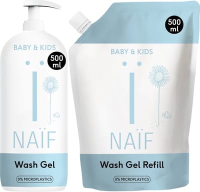 Naïf - Reinigende Wasgel - Voordeelset - Navulverpakking en Pompfles - Baby & Kids - Reinigend - 2x500ml