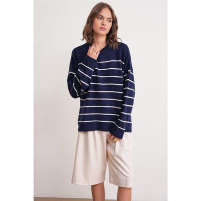 Gestreepte Crew Neck Relaxed Gebreide Pullover Truien