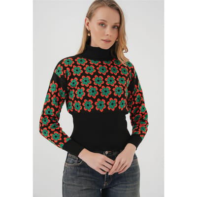 Getailleerde Cropped Coltrui met Bloemenpatroon