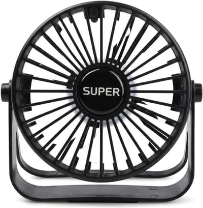 Solvix tafel ventilator geluidloos - USB Tafelventilator - Zwarte Mini Ventilator - 3 Snelheden - 360° Draaibaar - Voor Thuis, Kantoor en Camping