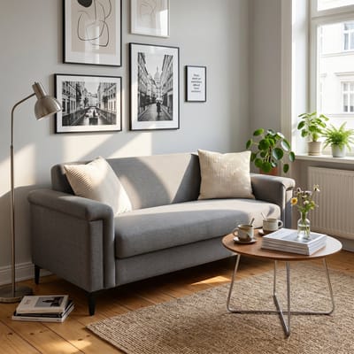 DESMIU Zitbank 172 Cm - 2-Zits Scandinavische Bank Met Linnenlook, Brede Armleuningen En Metalen Poten - Voor Woonkamer - Lichtgrijs
