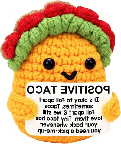 Mini Emotionele Taco Steun, Positieve Gehaakte Taco, Grappige Kaarten Cadeaus voor Vrouwen, Inspirerende Handgemaakte Gehaakte Dieren voor Kerst en Verjaardag