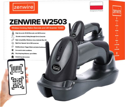 Zenwire Barcode Scanner W2503 - Barcode Scanner - Draadloos WiFi - Scansnelheid tot 350 s/s - Werkbereik tot 500m - Professionele Handscanner voor 1D Barcodes & 2D QR Codes - ingebouwde batterij