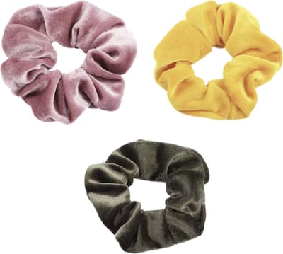 Scrunchie 3 stuks Velvet Extra Vol en Luxe - haarelastiek haarwokkel scrunchies - oudroze - geel - groen - Kraagjeskopen.nl