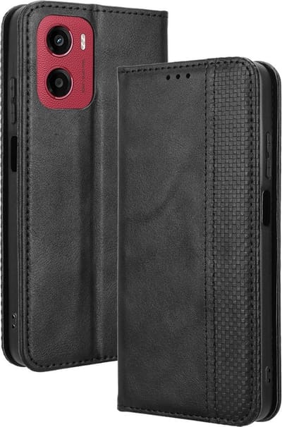 Coverup Hoesje - Geschikt voor Motorola Moto G05 / E15 Hoesje - Coverup Vintage Style Book Case - Zwart